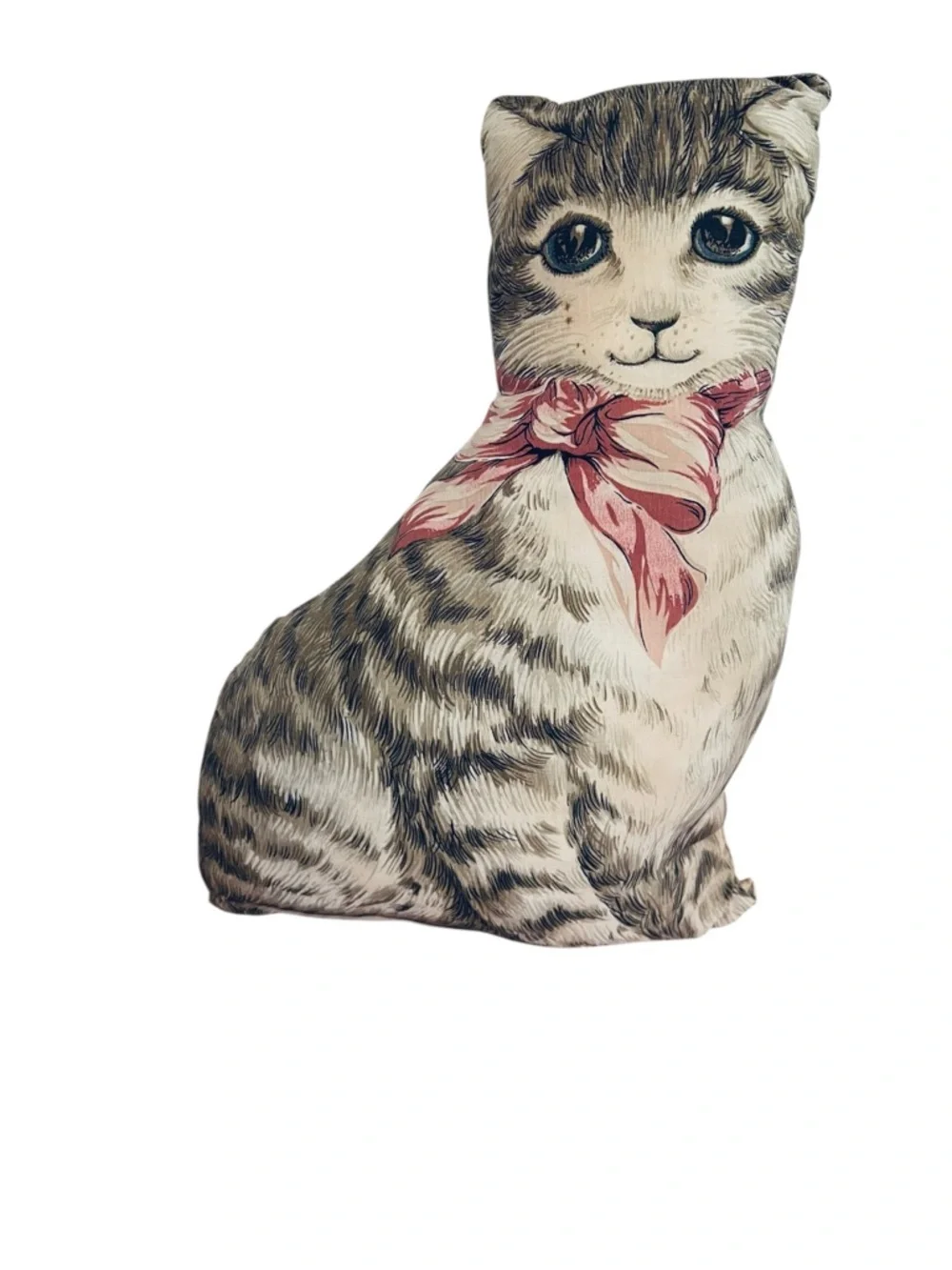 Vintage Tabby Cat Pillow with Pink Bow 1970’s Ithaca Kitty from Sewing Pattern